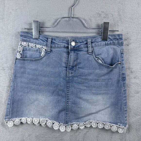 Hippie Girl Mini Skirt Regular Rise Lace Detail Stretch Women's Blue Size 12 - Picture 1 of 9